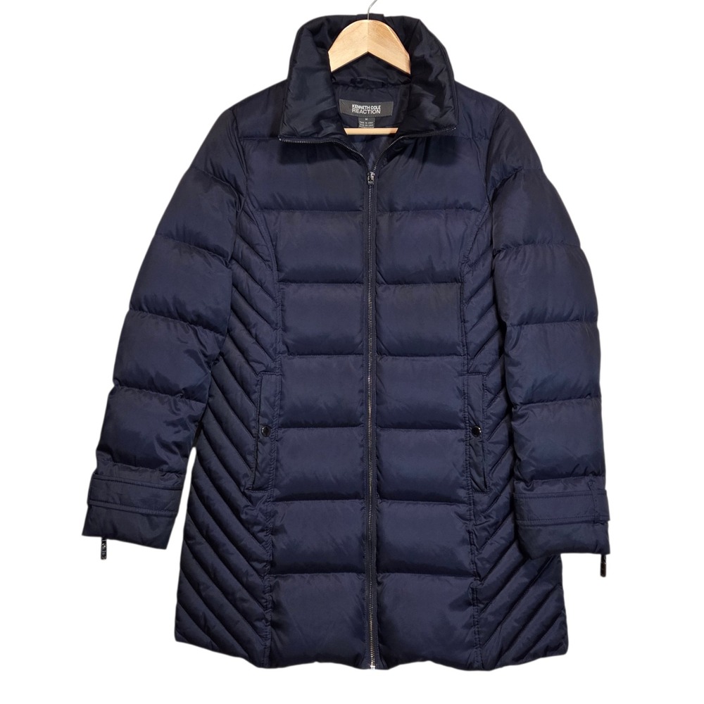 Kenneth Cole Reaction Womens Medium Down Puffer Coat Navy Quilted Winter Outdoor